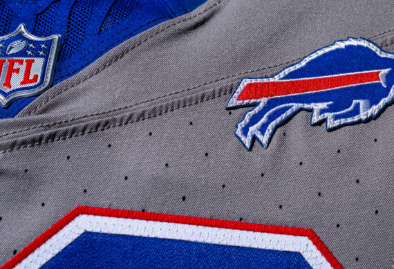 Buffalo Bills logo embroidered on a football jersey