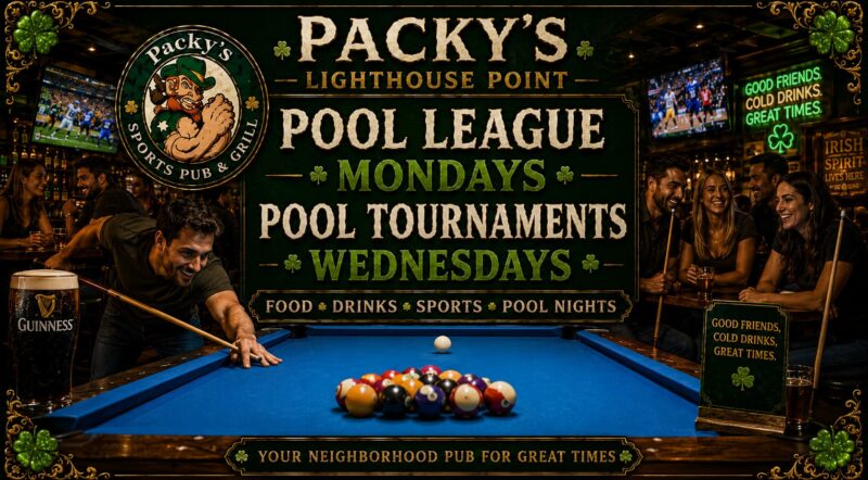 Packy’s Pool League on Mondays and Pool Tournaments on Wednesdays
