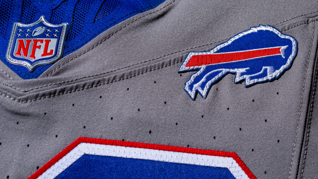 Buffalo Bills logo embroidered on a football jersey