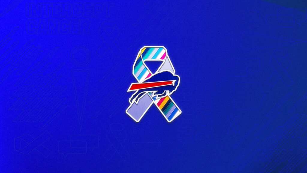 Buffalo Bills logo with a multicolor Crucial Catch ribbon