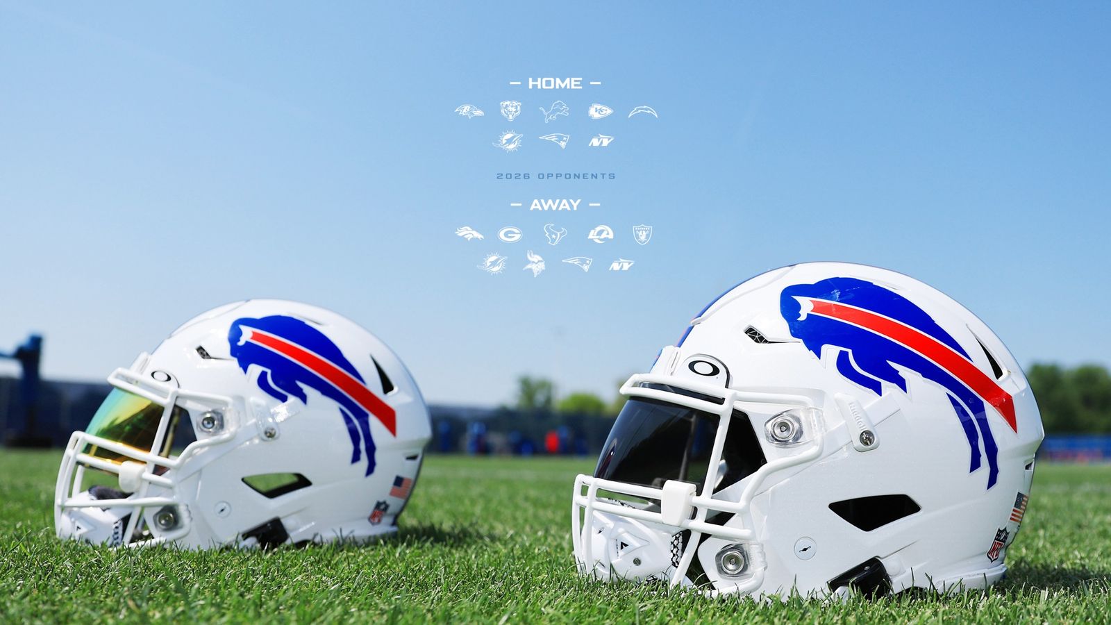 Buffalo Bills helmets and 2026 home and away opponents